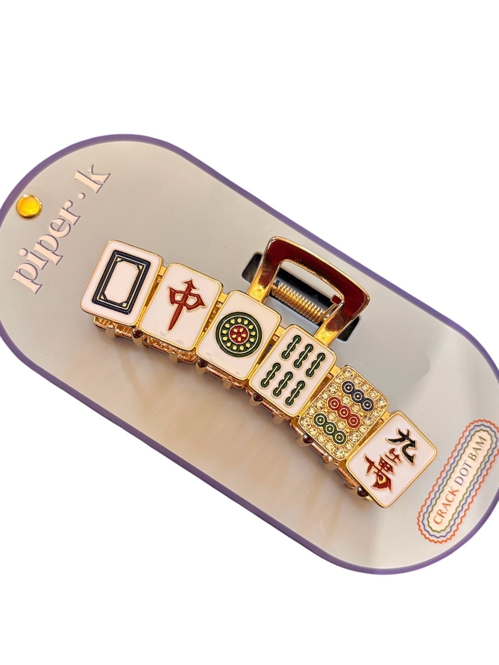 Piper K Gold Mahjong Tile Hair Clip Claw in White and Gold